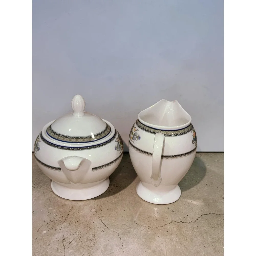 Mikasa Ultima Victorian Crest HK305 Sugar Bowl with Lid and Creamer Set